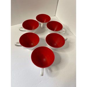 Vintage MCM Prolon Set Of Four Melamine Coffee Cups White Red Modern Tea Cup